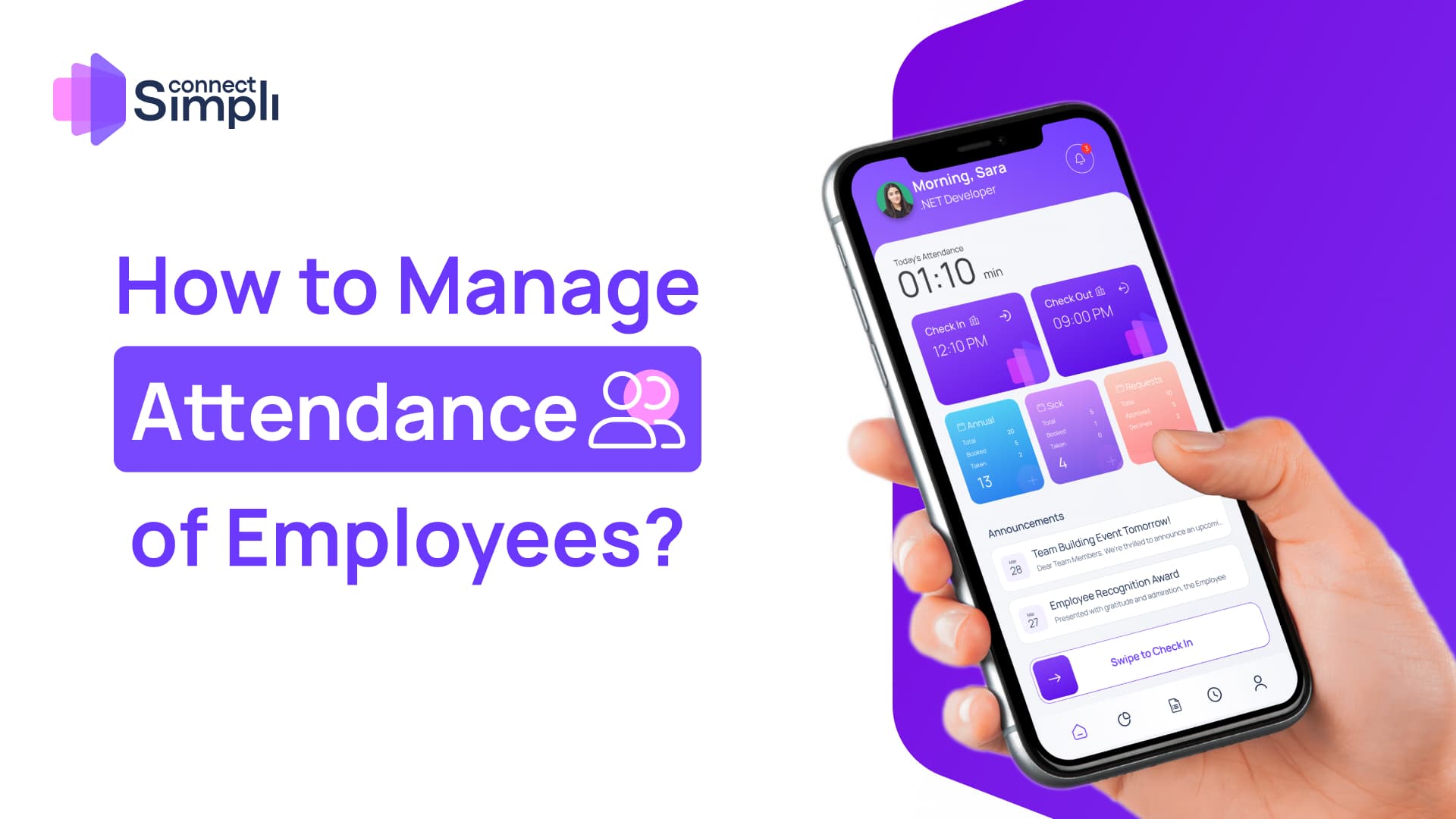 Employee using digital attendance system on Mobile